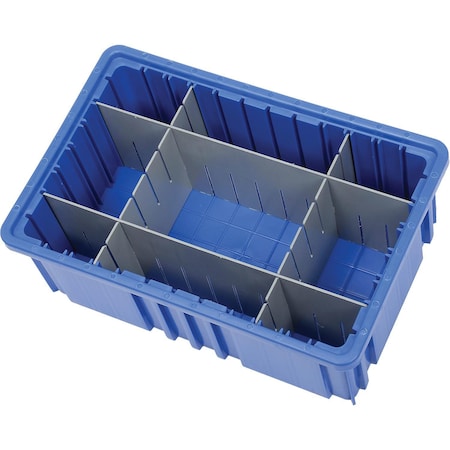 Quantum Storage Systems Divider Box, Polypropylene, Blue, 6 in H, 16-1/2 in L DG92060BL